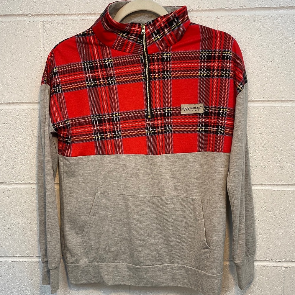 Simply Southern Plaid  1/4 Zip Pull Over Size Small